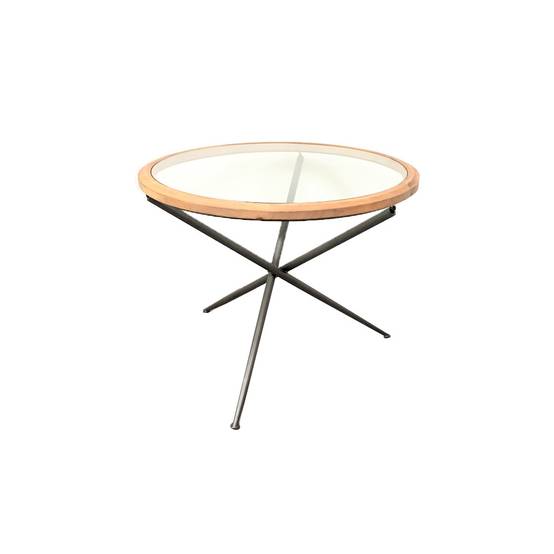 Table en bois, métal et verre marron et gris 100 x 80 cm Chemin de campagne
