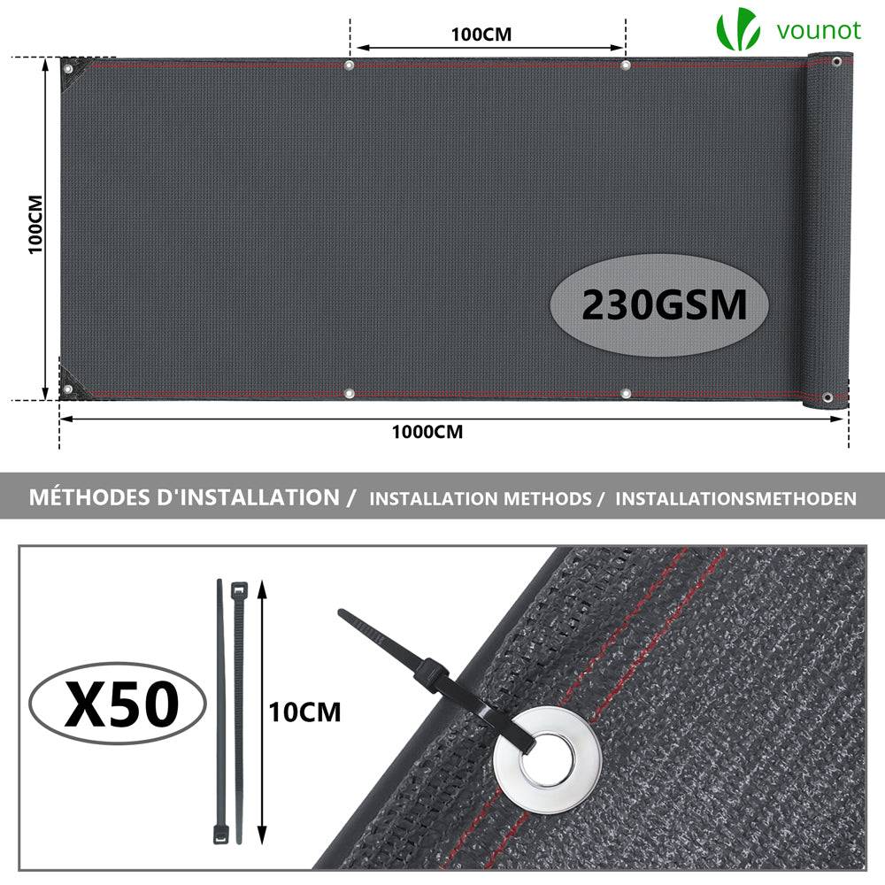 Brise vue occultant en HDPE 230g/m² 1x10m avec attaches de fixation anthracite - Image 2
