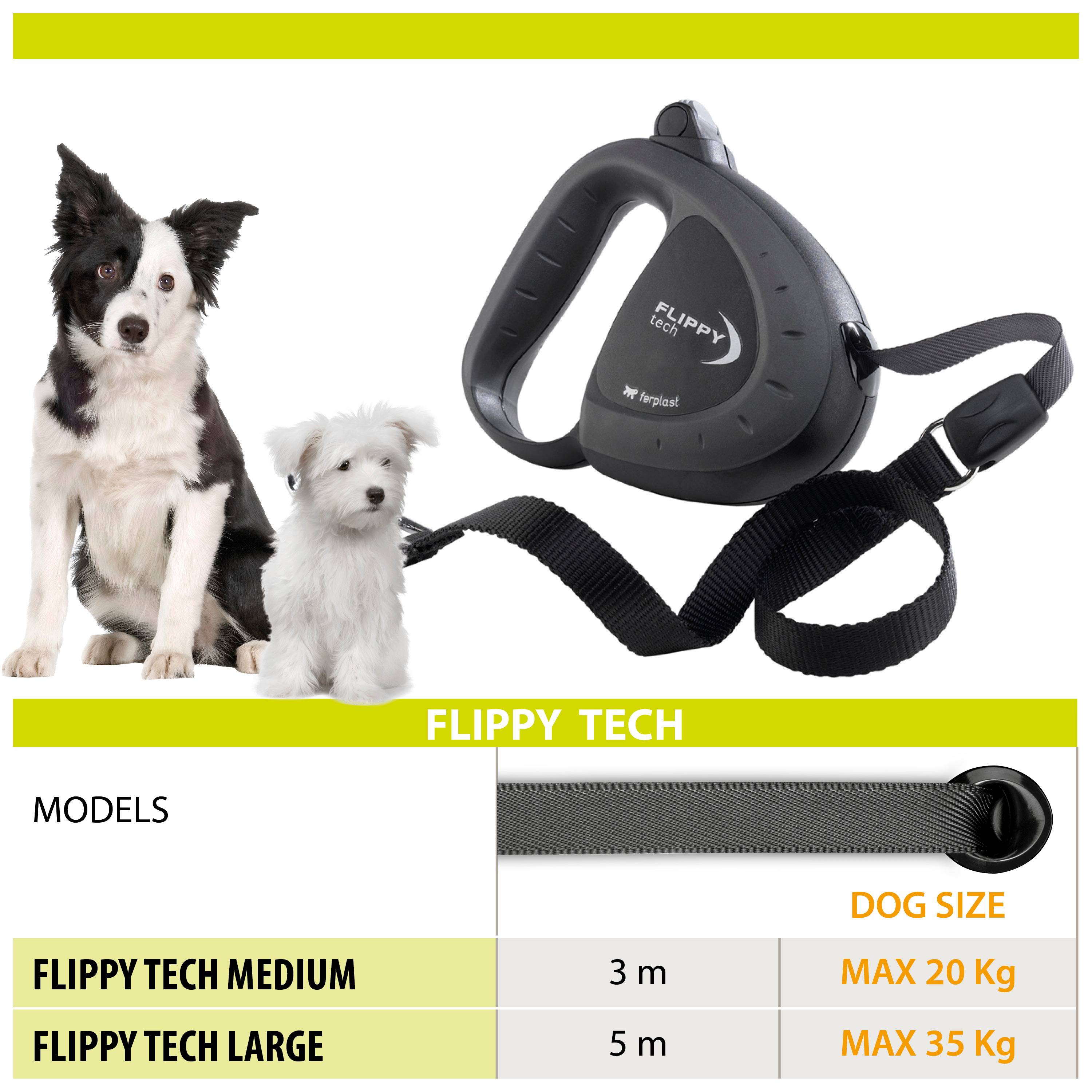 Ferplast - Ferplast Laisse Chien Enrouleur FLIPPY TECH, Laisse Chiens de Taille Moyenne jusqu'à 25 Kg. Sangle Extensible max 3 m. Bouton de verrouillage et de - Imagen 2
