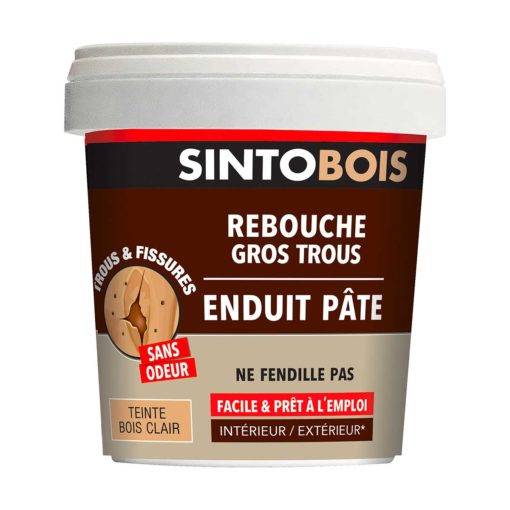 Rebouche bois pour gros trous et fissures SINTO Bois clair 1Kg - 39002
