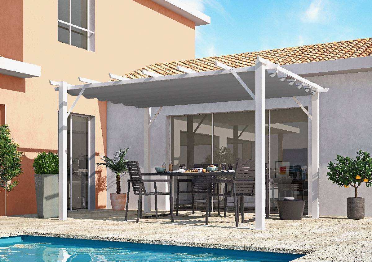 Habrita - Pergola 100% aluminium couleur grise 12 m2 - structure blanch perle Habrita - Image 3