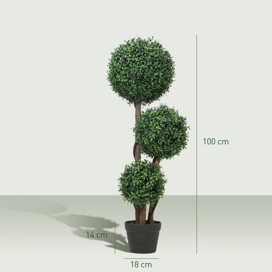 Sans Marque - Boule buis artificiel 3 sphères tronc bois pot 30x30x100 cm verte - Image 5