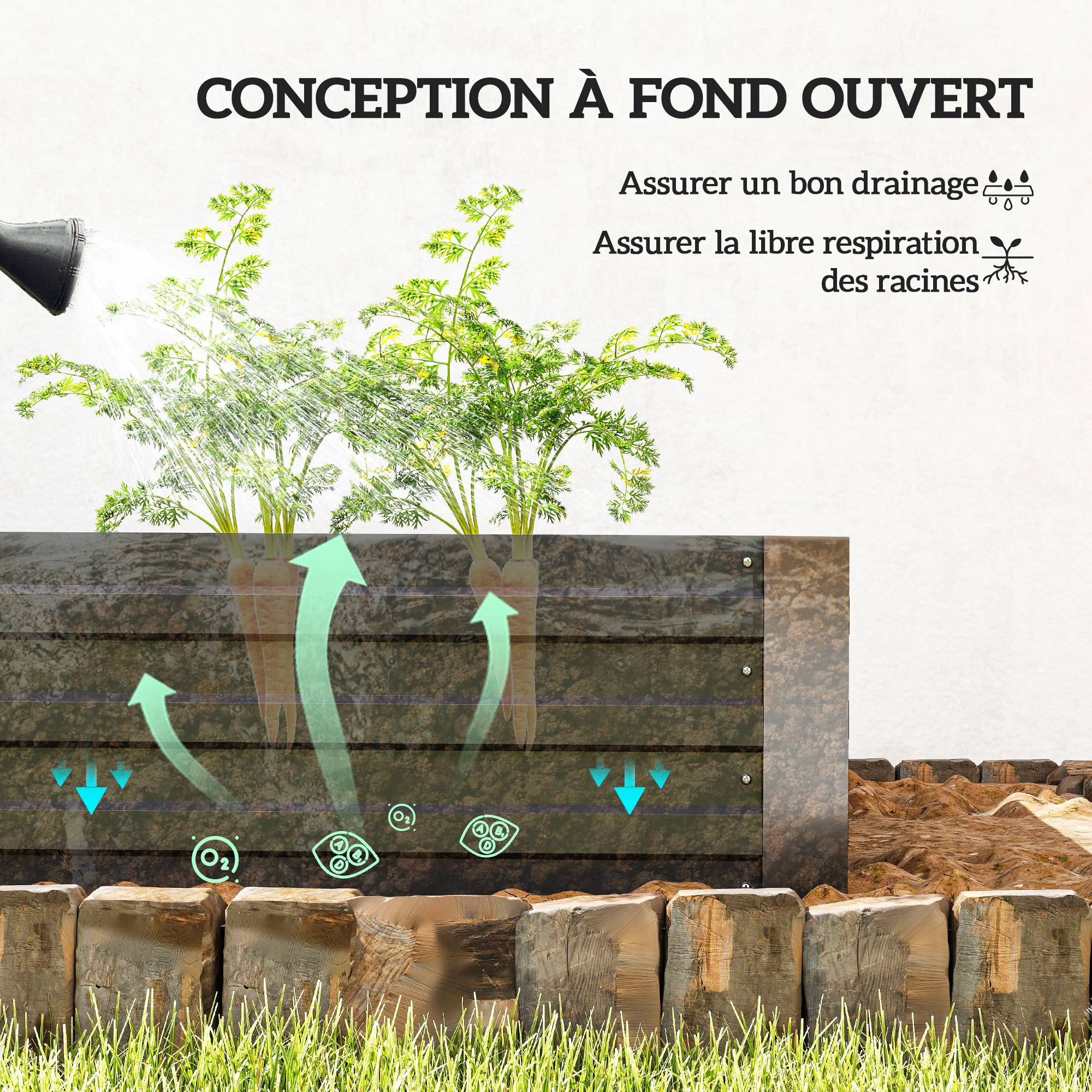 PANGIVO - Carré potager acier galvanisé anthracite 180 x 90 x 188 cm - PANGIVO - Image 6