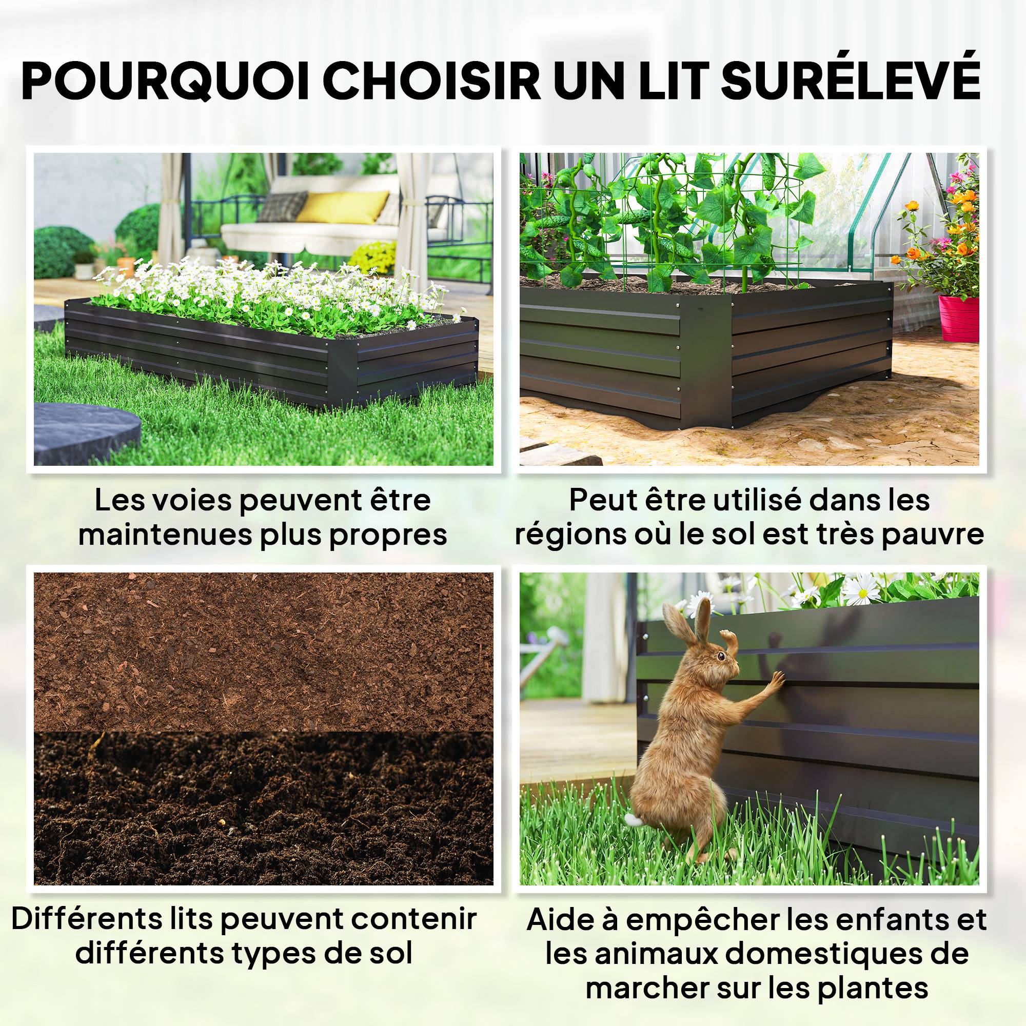 PANGIVO - Carré potager acier galvanisé anthracite 180 x 90 x 188 cm - PANGIVO - Image 9