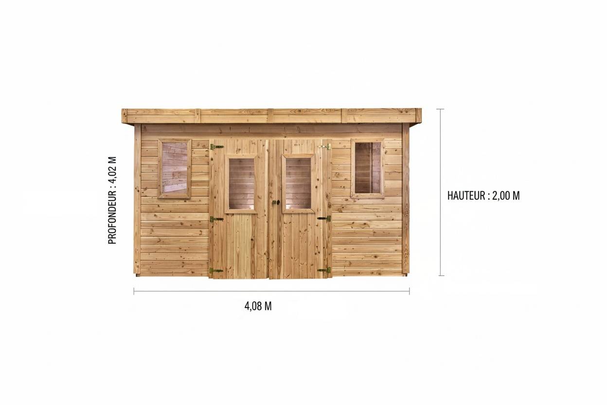 Habrita - Abri Madriers bois massif - 28 mm- surface extérieur 16,40 m2 - Toit plat - couverture polycarbonate - Image 3