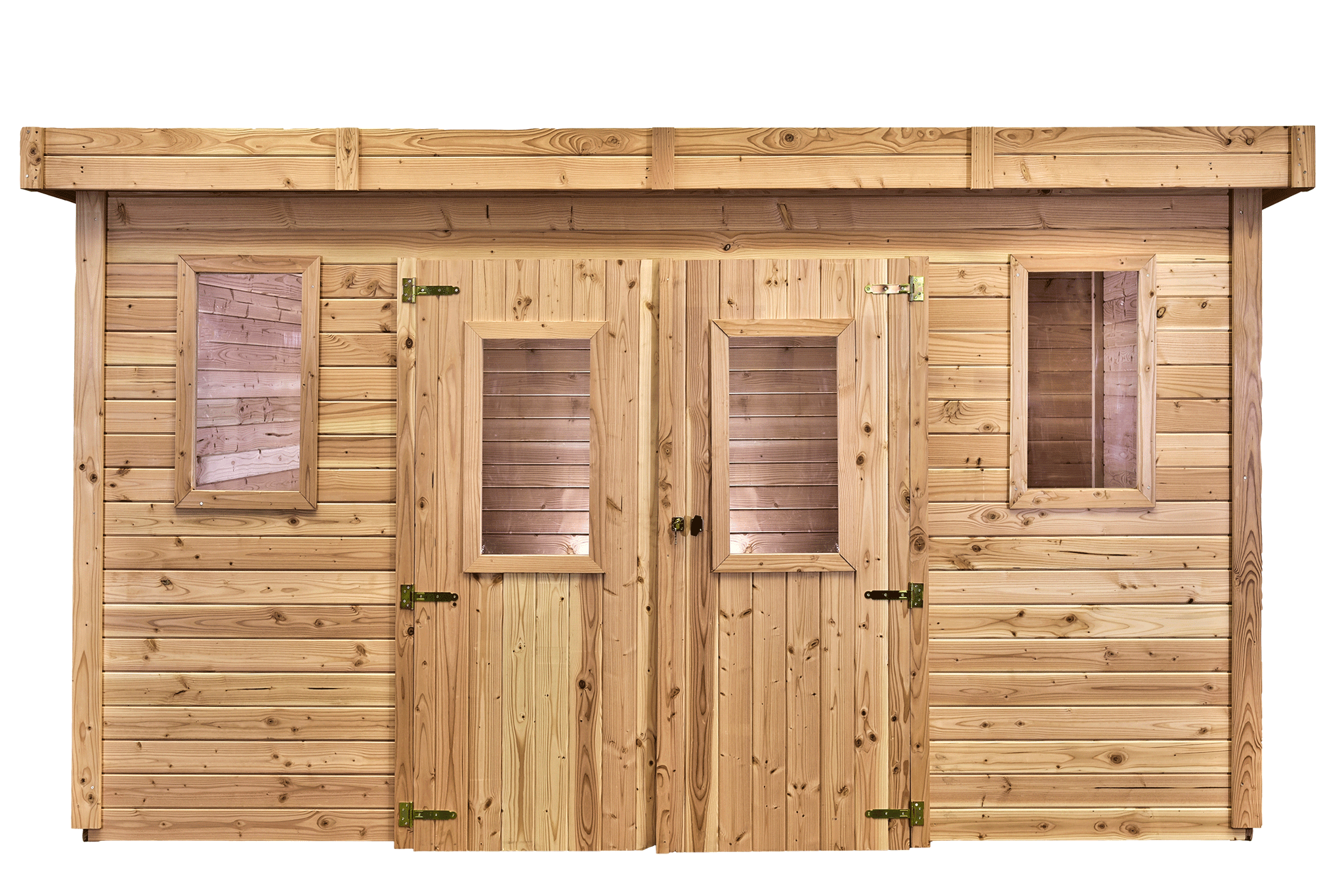 Habrita - Abri Madriers bois massif - 28 mm- surface extérieur 16,40 m2 - Toit plat - couverture polycarbonate - Image 2