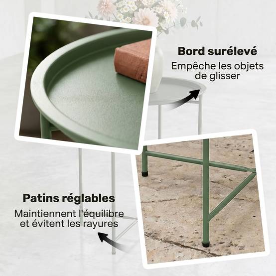 Table d'appoint ronde acier balcon pieds pliables plateau plateau amovible vert - ComfortXL Outdoor Living - Image 8