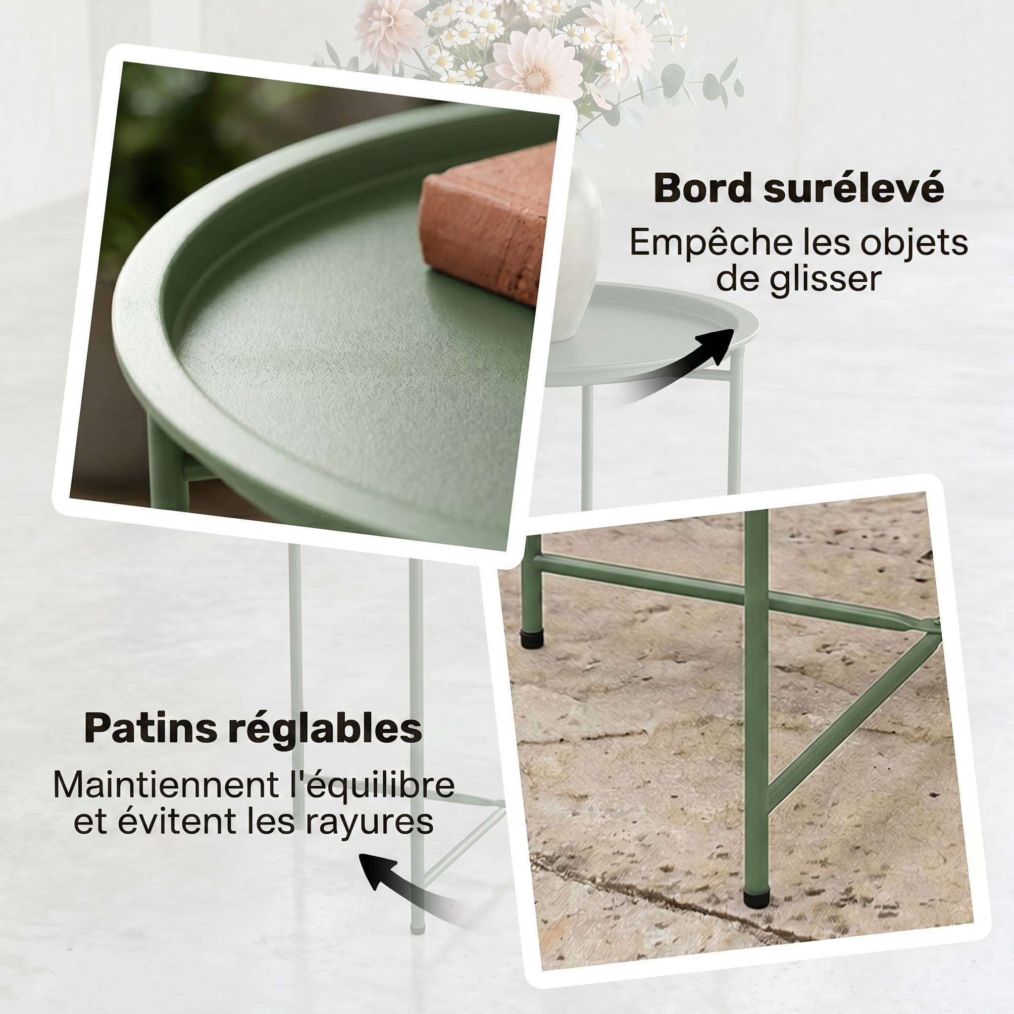 Table d'appoint ronde acier balcon pieds pliables plateau plateau amovible vert - ComfortXL Outdoor Living - Image 8