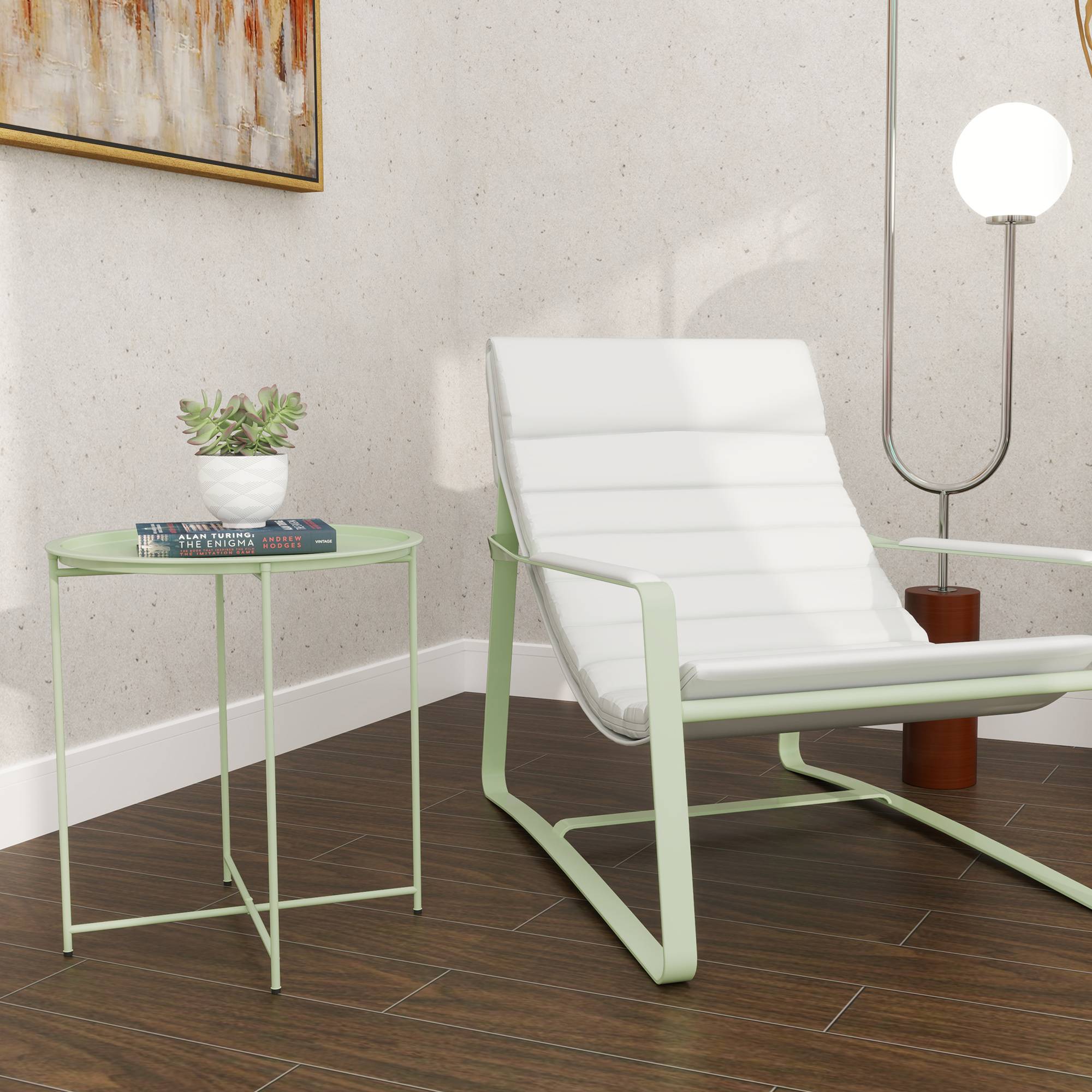 Table d'appoint ronde acier balcon pieds pliables plateau plateau amovible vert - ComfortXL Outdoor Living - Image 4