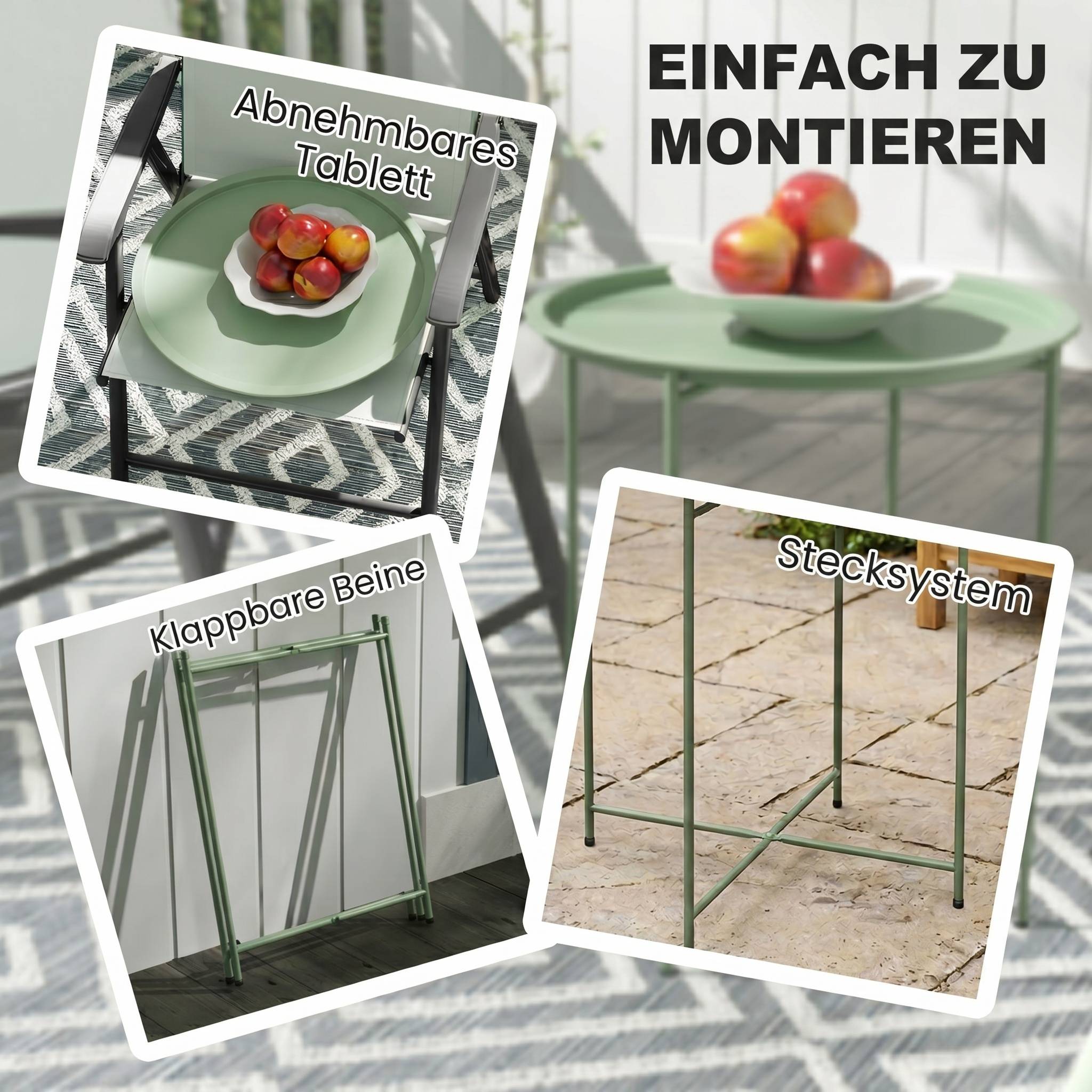 Table d'appoint ronde acier balcon pieds pliables plateau plateau amovible vert - ComfortXL Outdoor Living - Image 6