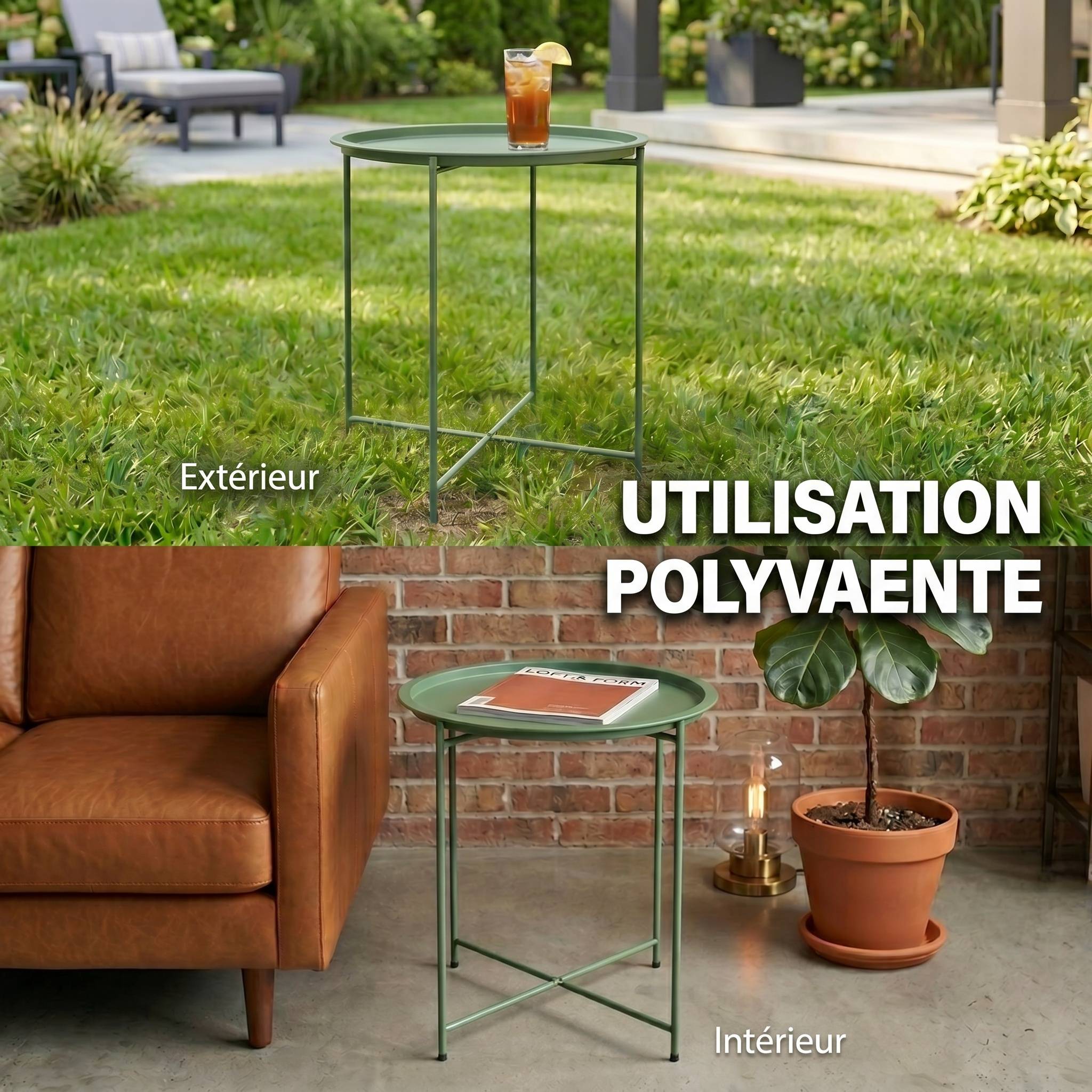 Table d'appoint ronde acier balcon pieds pliables plateau plateau amovible vert - ComfortXL Outdoor Living - Image 9
