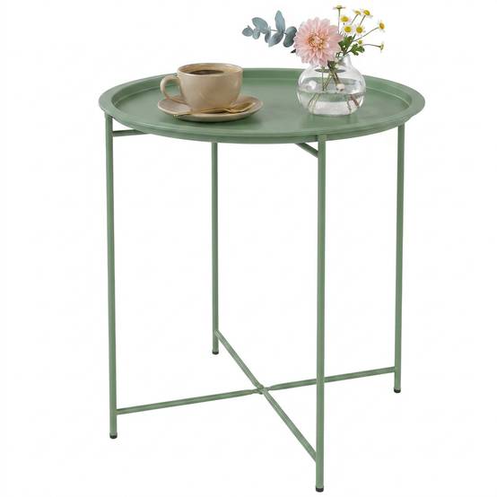 Table d'appoint ronde acier balcon pieds pliables plateau plateau amovible vert - ComfortXL Outdoor Living - Image 2