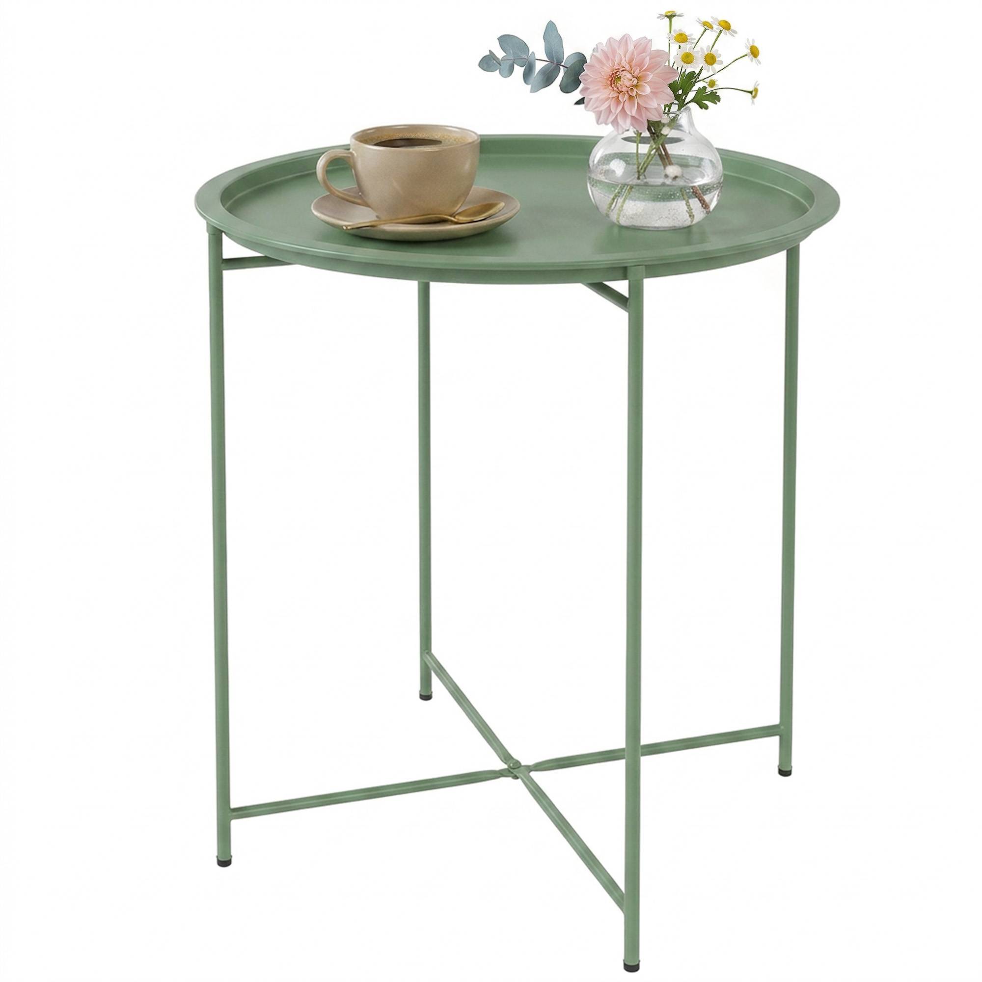Table d'appoint ronde acier balcon pieds pliables plateau plateau amovible vert - ComfortXL Outdoor Living - Image 2