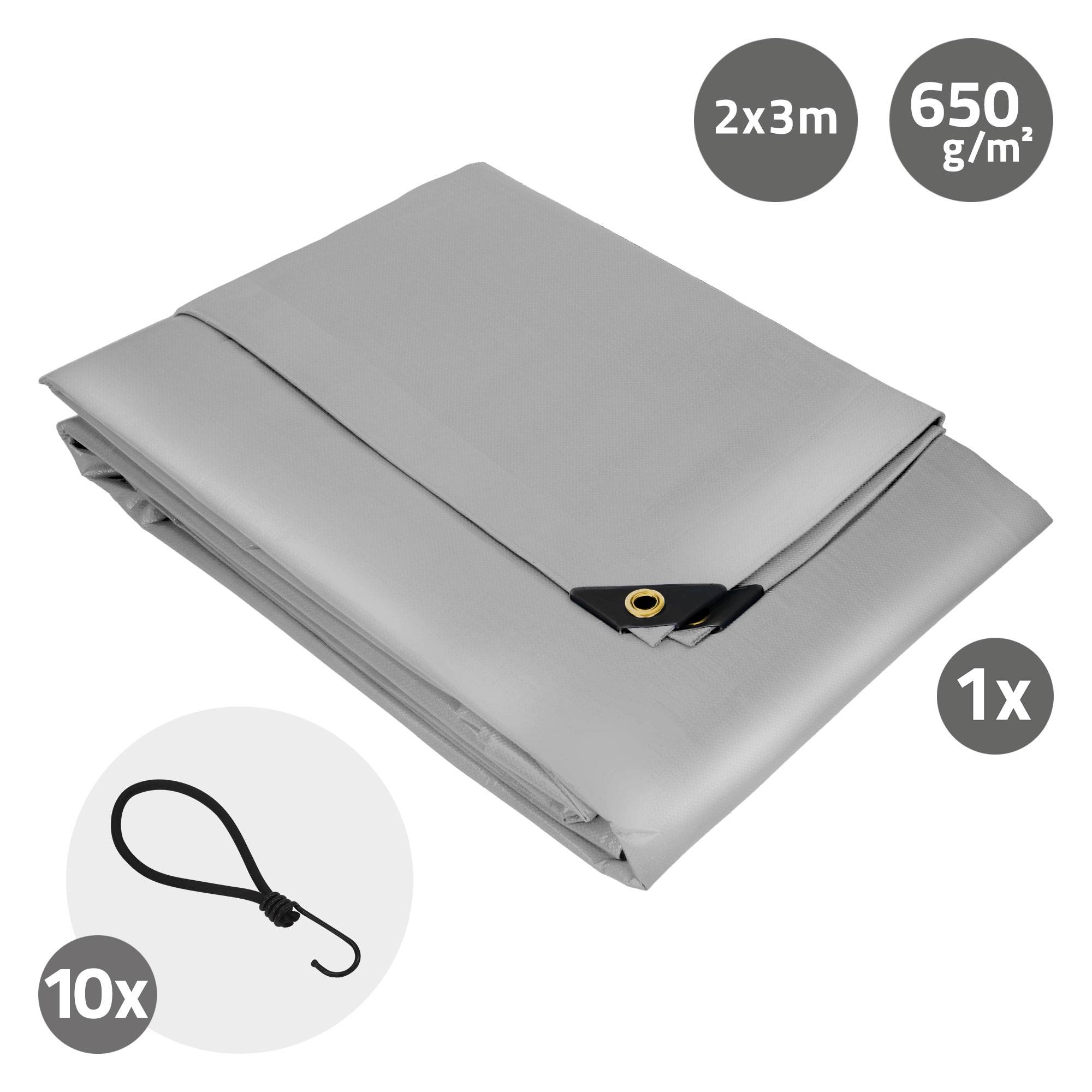 Ecd-Germany - Bâche de Protection Premium avec Œillets + 10 Crochets, 2x3m 6m², 650g/m², Grise, Tissu PVC, Indéchirable, Imperméable - Imagen 6