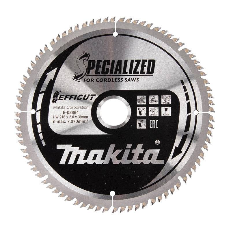 Makita - Lame carbure EFFICUT bois pour scies radiales à batterie MAKITA E-08894 216x30mm, 80 dents Makita - Imagen 1