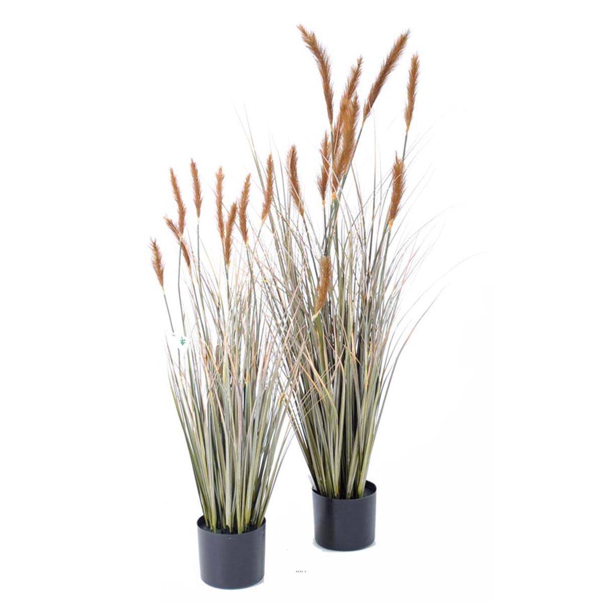 Artificielles - Graminée en pot factice plante eau & quenouille H120cm D40cm Caramel - dimhaut: H 120 cm - couleur: Caramel - Imagen 2