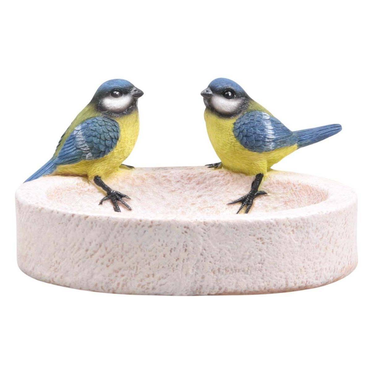 Farmwood Animals - Bain oiseau en résine avec oiseaux 20 x 15 x 10.5 cm Mésange charbonnière - Imagen 1