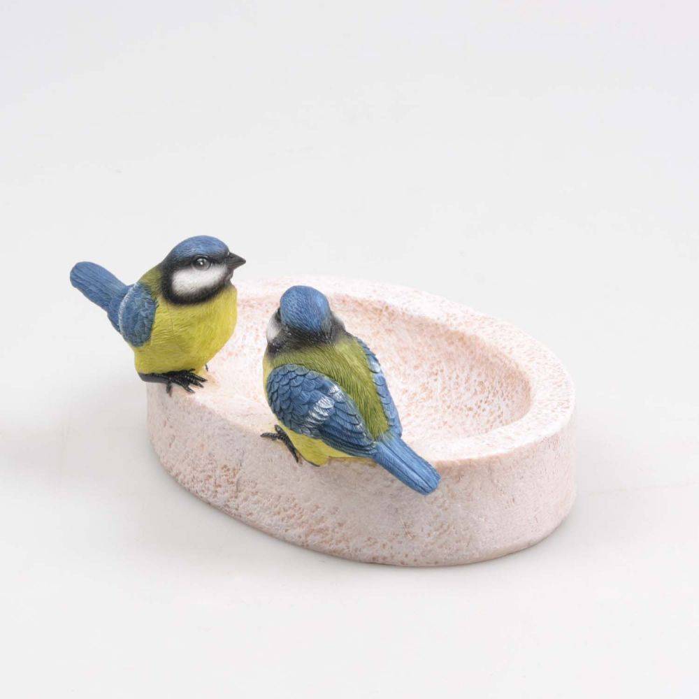 Farmwood Animals - Bain oiseau en résine avec oiseaux 20 x 15 x 10.5 cm Mésange charbonnière - Imagen 2