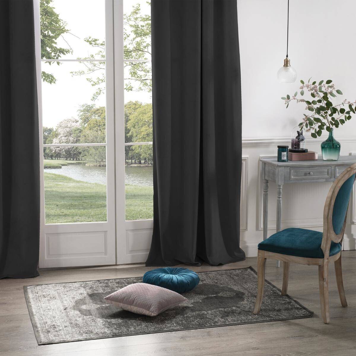 Atmosphera - Rideau occultant "Dolce" velours gris ardoise 140x260cm - Atmosphera Créateur d'intérieur - Imagen 1