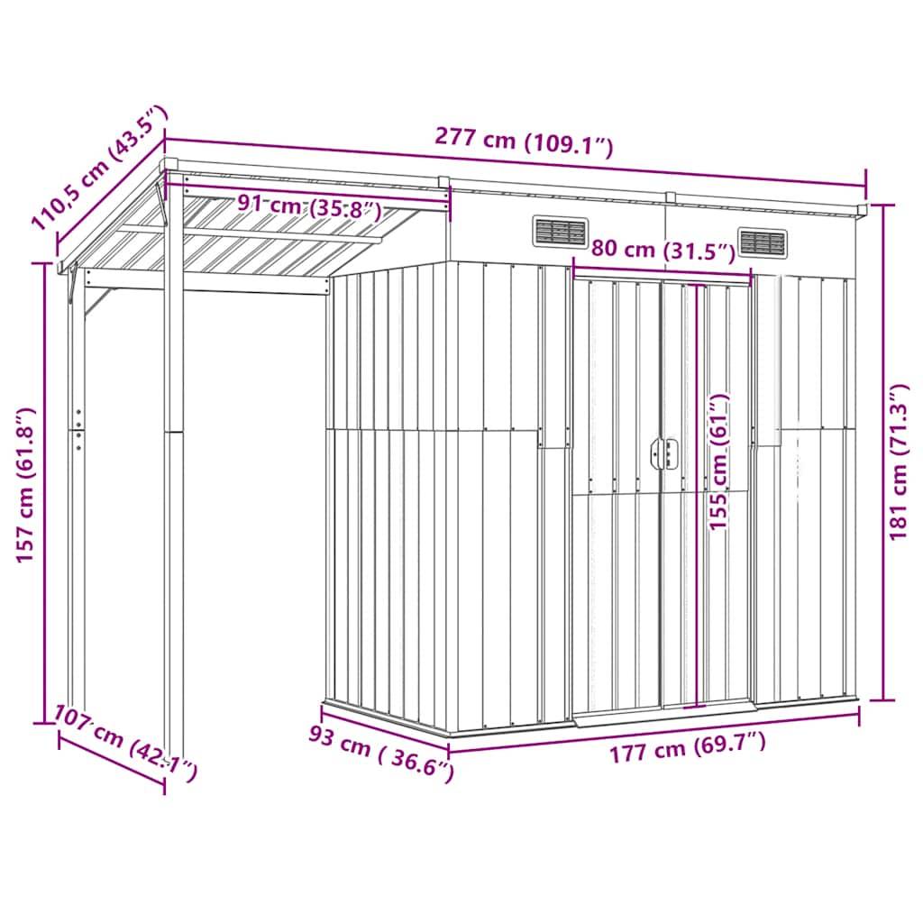 Vidaxl - Abri de jardin avec toit allongé gris clair 277x107x181 cm 3.1m² vidaXL 364525 - Image 10