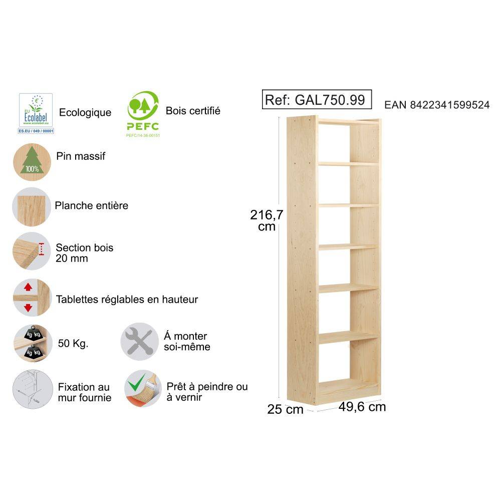 Colonne en pin Gala 7 tablettes - Imagen 3