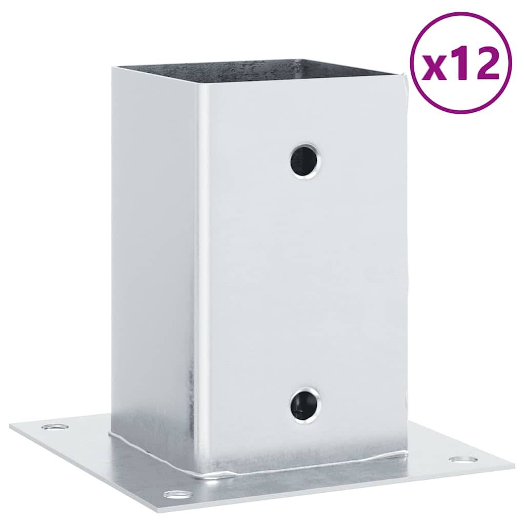 Base de poteau carrée acier galvanisé argenté 15 x 15 x 15 cm, Poids :14.08kg - PANGIVO - Image 2