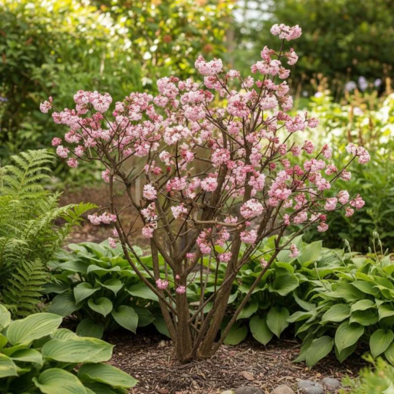 Viorne d'hiver Charles Lamont, Viburnum à fleurs Rose - feuillage Caduc - Pot de 3L - 40/60 cm-  hauteur à maturité De 2,50 m à 3,00 m - Imagen 7