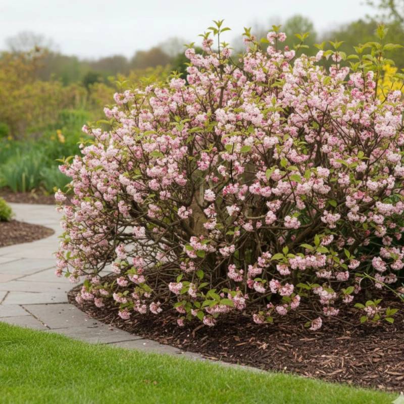 Viorne d'hiver Charles Lamont, Viburnum à fleurs Rose - feuillage Caduc - Pot de 3L - 40/60 cm-  hauteur à maturité De 2,50 m à 3,00 m - Imagen 5