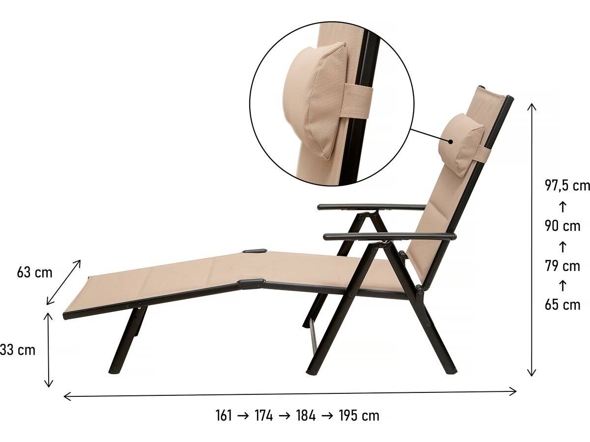 Habitat Et Jardin - Chaise Longue Pliante "hevea" En Métal Et Textilène - Beige -habitat Et Jardin - Imagen 3