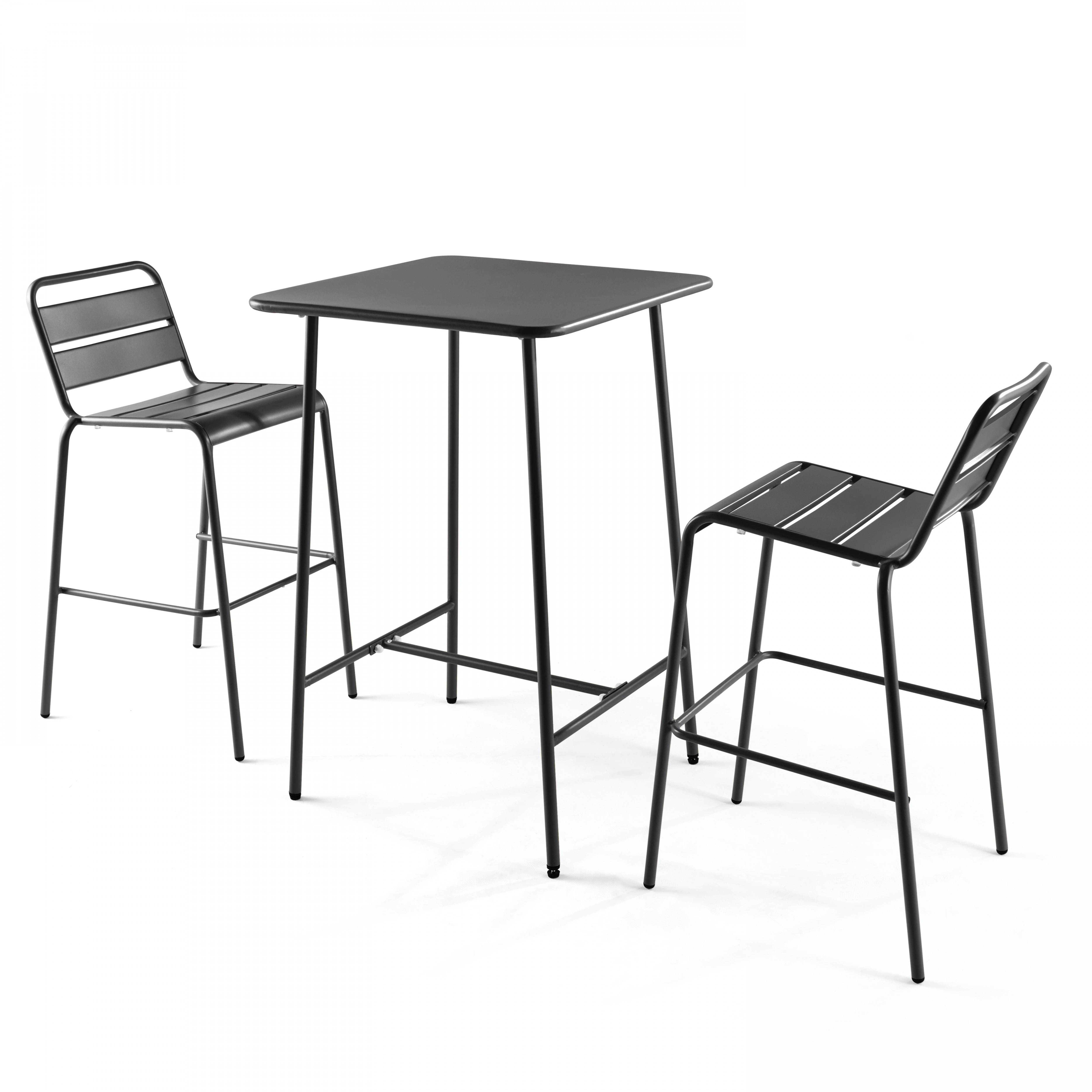 Oviala - Ensemble table de bar et 2 chaises hautes en métal gris Palavas - Oviala - Imagen 1