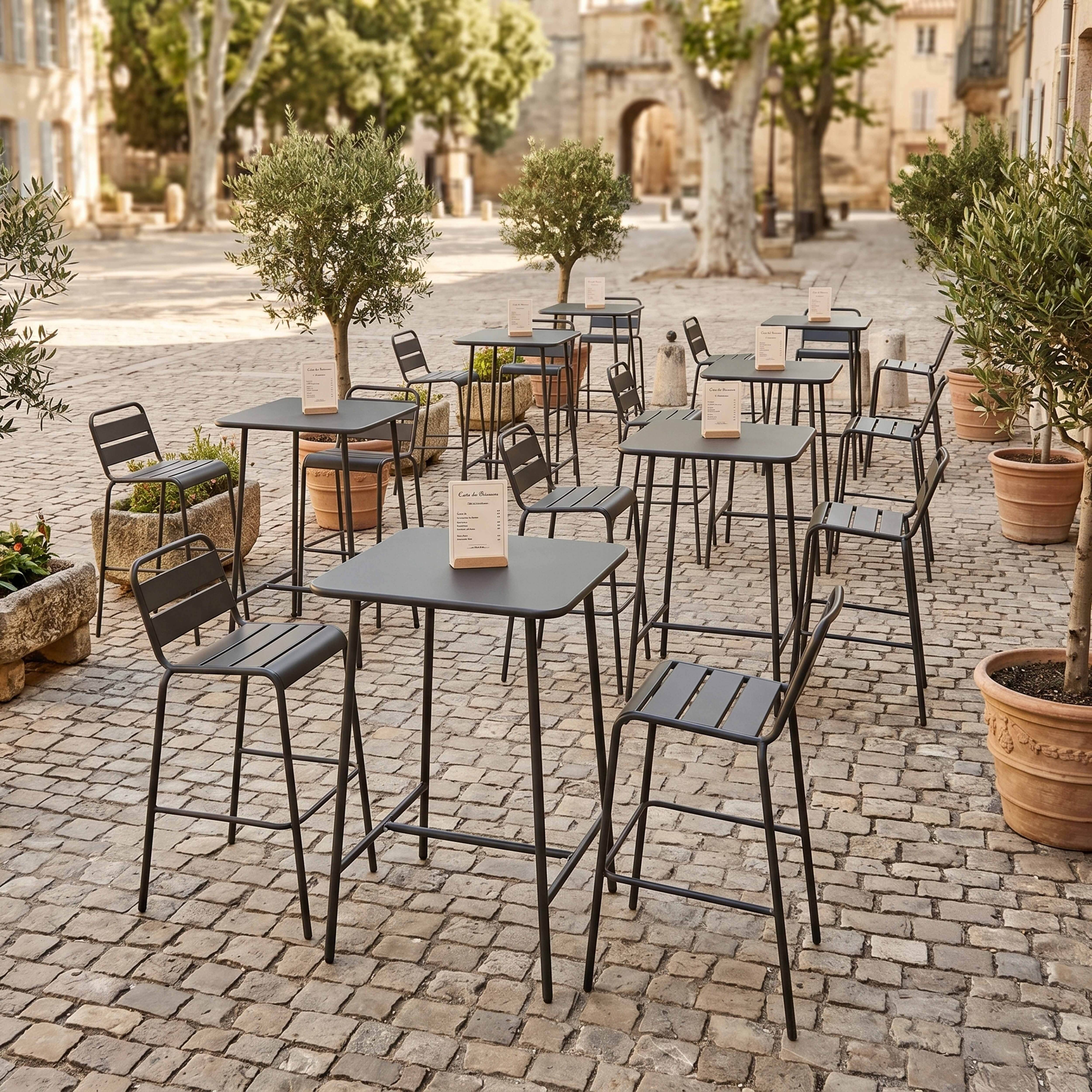 Oviala - Ensemble table de bar et 2 chaises hautes en métal gris Palavas - Oviala - Imagen 4