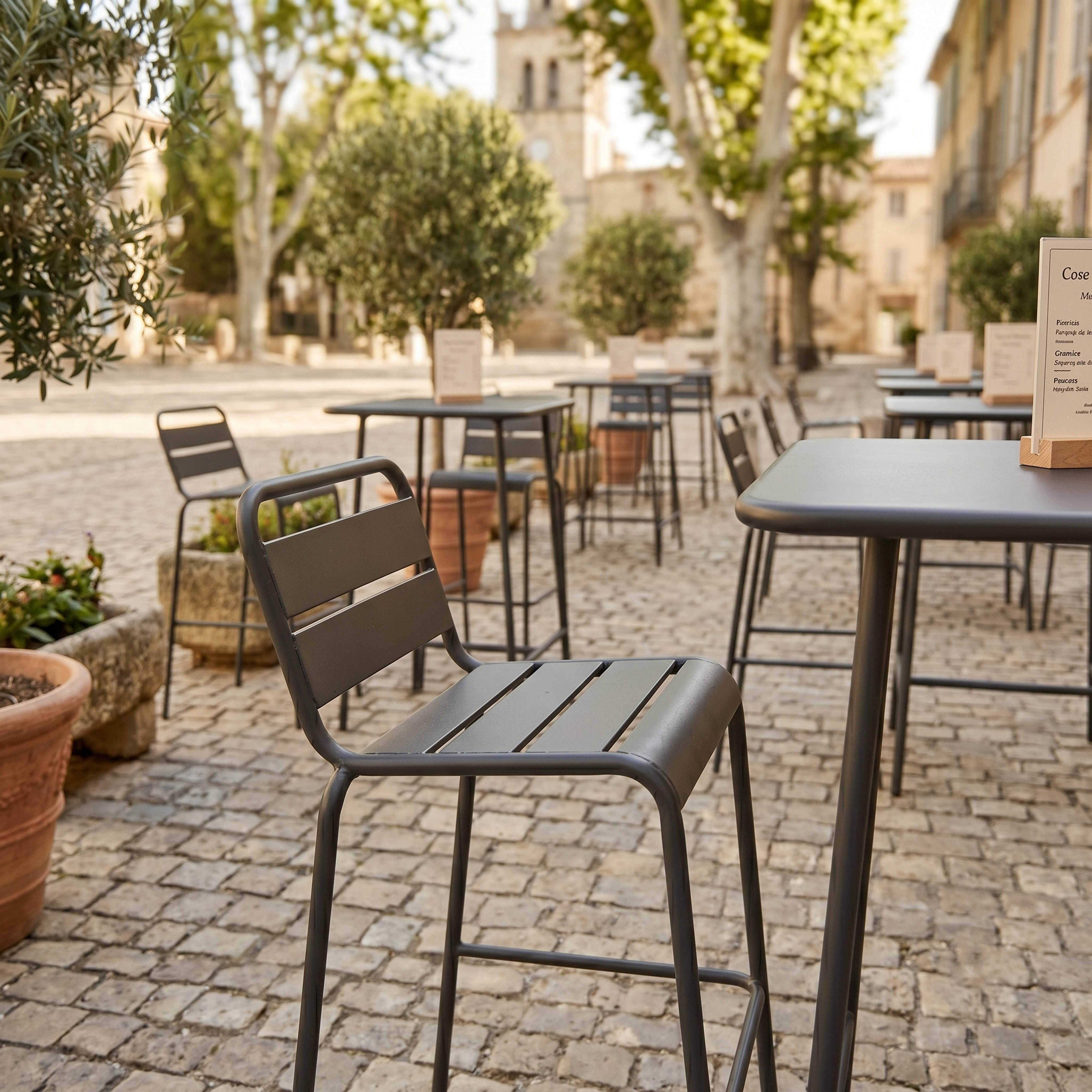 Oviala - Ensemble table de bar et 2 chaises hautes en métal gris Palavas - Oviala - Imagen 5