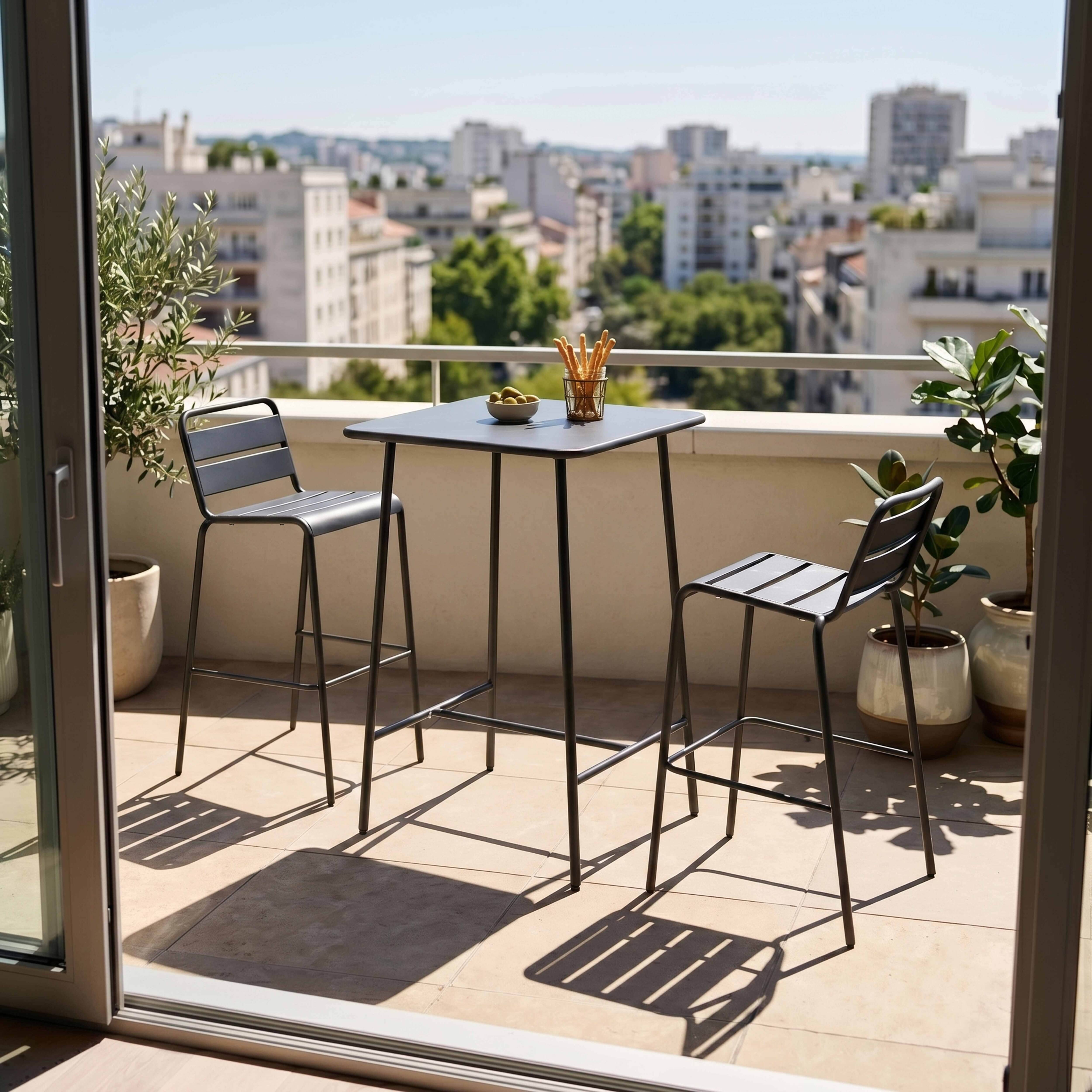 Oviala - Ensemble table de bar et 2 chaises hautes en métal gris Palavas - Oviala - Imagen 2