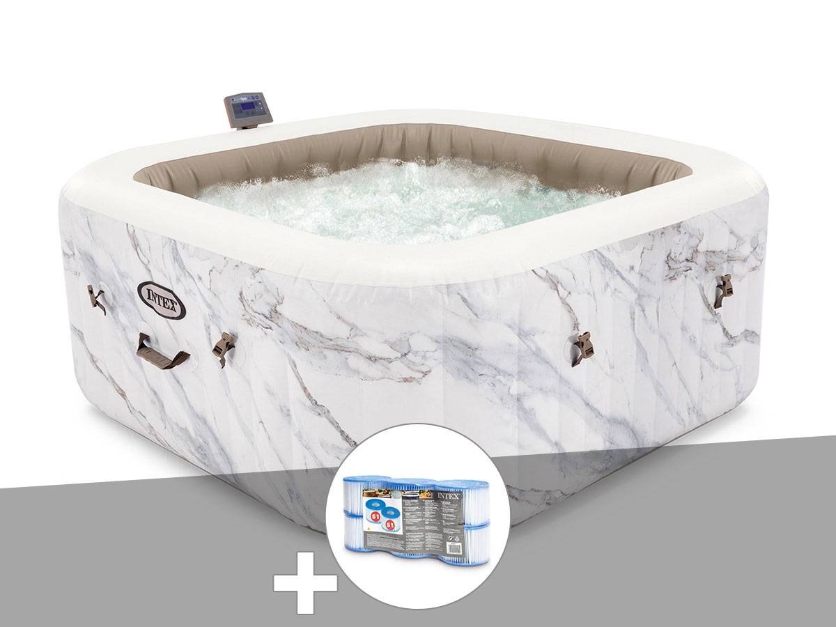 Kit spa gonflable Intex PureSpa Calacatta carré Bulles 4 places + 6 filtres - Imagen 1