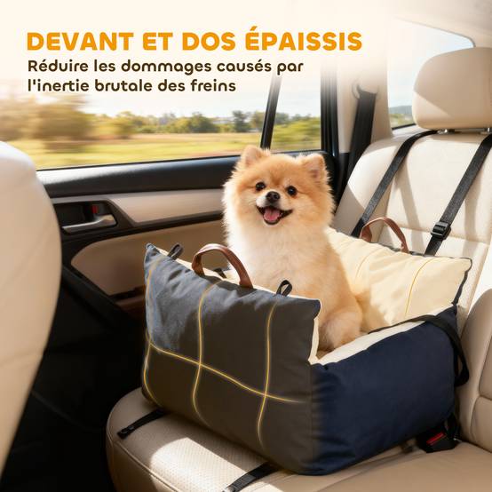 Siège auto pour chien avec ceinture de sécurité et fixation siège de voiture pour chien rembourré 49x53x36cm bleu marine - Image 7