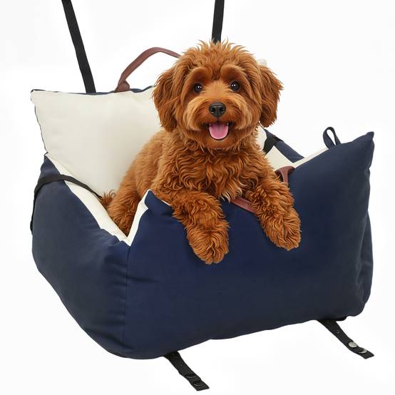 Siège auto pour chien avec ceinture de sécurité et fixation siège de voiture pour chien rembourré 49x53x36cm bleu marine - Image 1