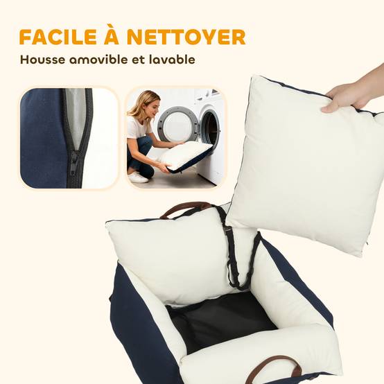 Siège auto pour chien avec ceinture de sécurité et fixation siège de voiture pour chien rembourré 49x53x36cm bleu marine - Image 9