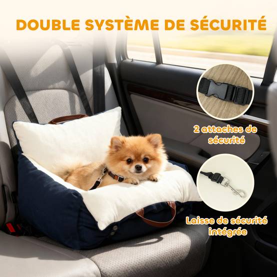 Siège auto pour chien avec ceinture de sécurité et fixation siège de voiture pour chien rembourré 49x53x36cm bleu marine - Image 6