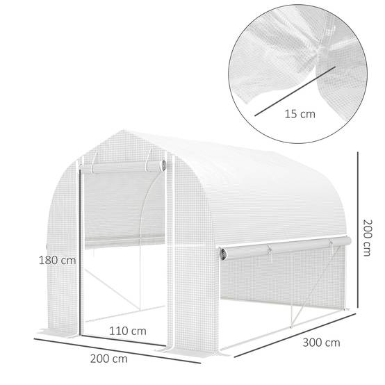 ComfortXL - Serre de Jardin Tunnel 6m² PE & Acier Galvanisé 4 Fenêtres Anti-UV 300x200x200cm Blanc - ComfortXL Outdoor Living - Image 3