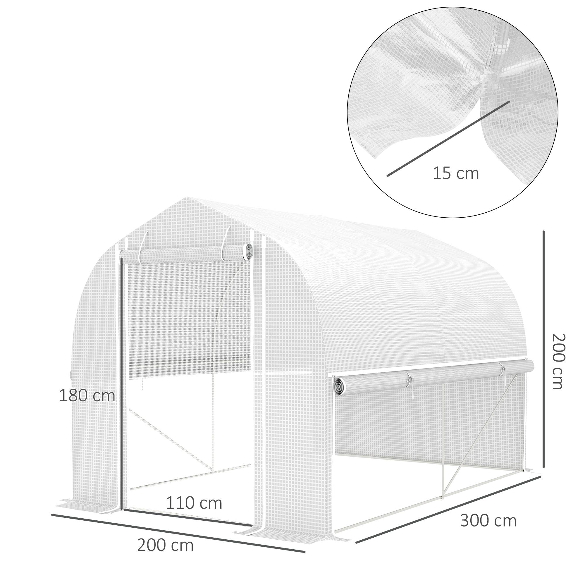 ComfortXL - Serre de Jardin Tunnel 6m² PE & Acier Galvanisé 4 Fenêtres Anti-UV 300x200x200cm Blanc - ComfortXL Outdoor Living - Image 3