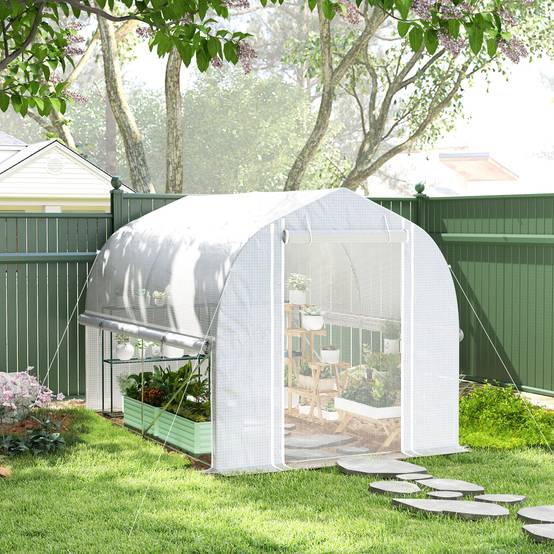 ComfortXL - Serre de Jardin Tunnel 6m² PE & Acier Galvanisé 4 Fenêtres Anti-UV 300x200x200cm Blanc - ComfortXL Outdoor Living - Image 1