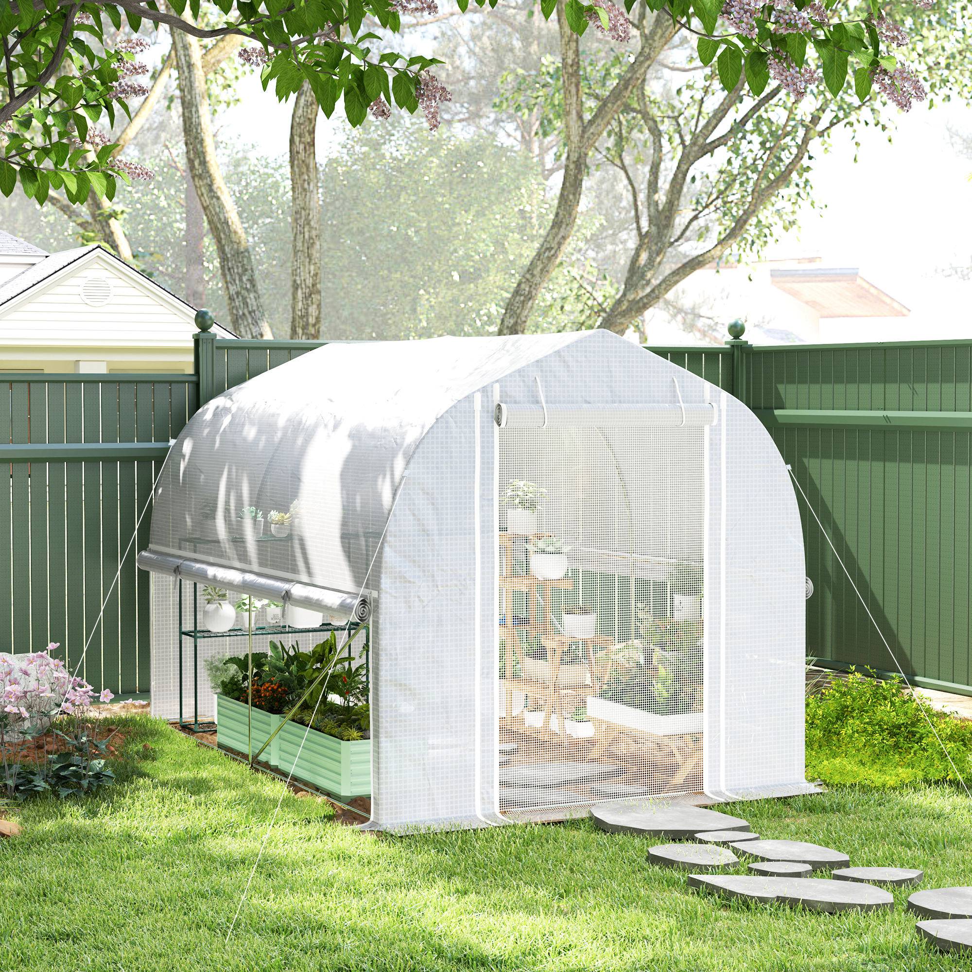 ComfortXL - Serre de Jardin Tunnel 6m² PE & Acier Galvanisé 4 Fenêtres Anti-UV 300x200x200cm Blanc - ComfortXL Outdoor Living - Image 1