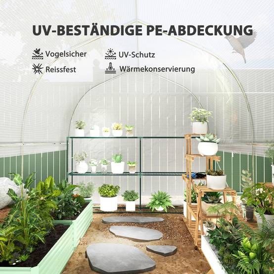 ComfortXL - Serre de Jardin Tunnel 6m² PE & Acier Galvanisé 4 Fenêtres Anti-UV 300x200x200cm Blanc - ComfortXL Outdoor Living - Image 5