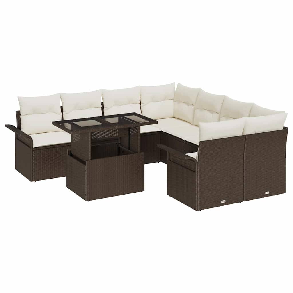 Salon de jardin 8 places 9 pcs en poly rotin avec table basse pour terrasse Marron - ComfortXL Outdoor Living - Image 2