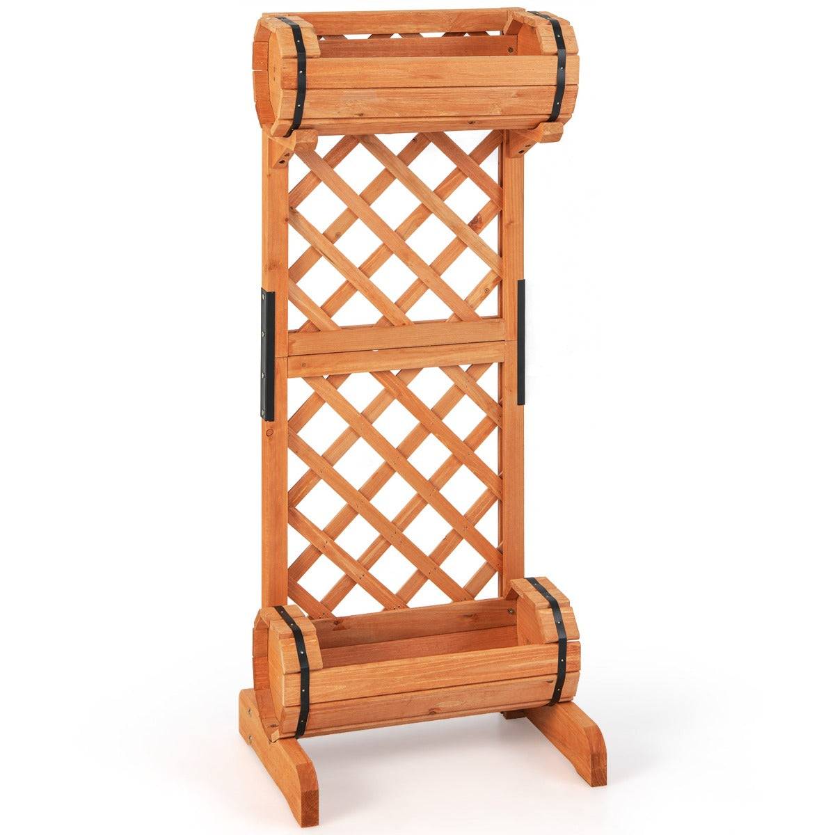 Helloshop26 - Jardinière à 2 niveaux avec treillis en bois de sapin 45,5 x 36 x 113 cm bac à fleurs cylindrique pour plante grimpante vigne - Imagen 1