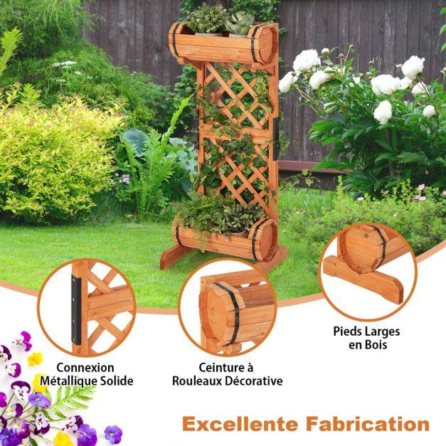 Helloshop26 - Jardinière à 2 niveaux avec treillis en bois de sapin 45,5 x 36 x 113 cm bac à fleurs cylindrique pour plante grimpante vigne - Imagen 2