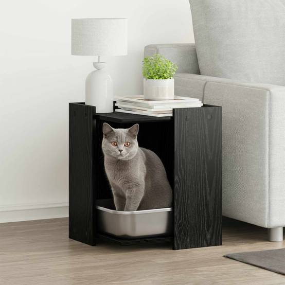 Meuble Litière Carré Bois Design Noir 42cm pour Chat Moderne Chic - ComfortXL Outdoor Living - Image 1