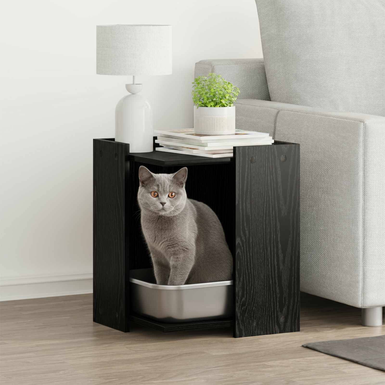 Meuble Litière Carré Bois Design Noir 42cm pour Chat Moderne Chic - ComfortXL Outdoor Living