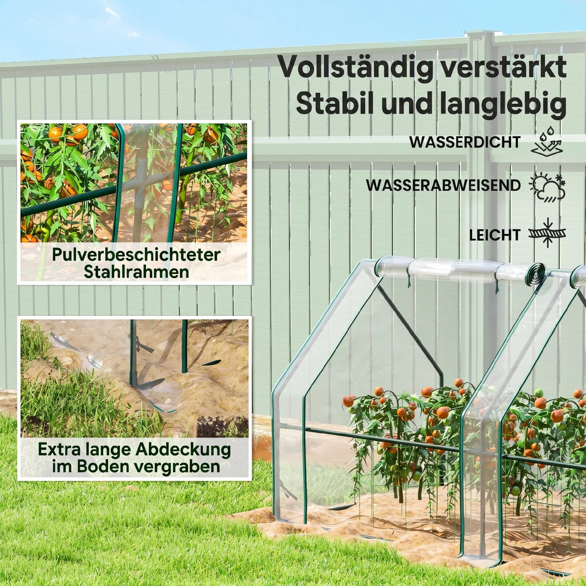 ComfortXL - Serre tunnel basse en acier et PVC 360 x 90 x 90 cm transparente avec 4 portes zippées pour potager urbain - Image 5