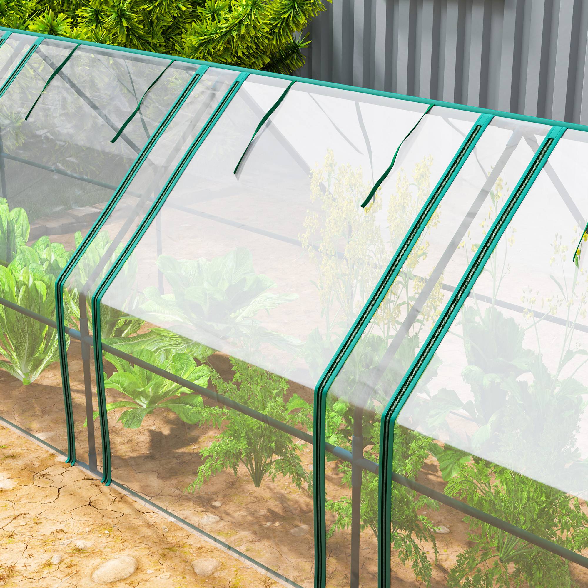 ComfortXL - Serre tunnel basse en acier et PVC 360 x 90 x 90 cm transparente avec 4 portes zippées pour potager urbain - Image 9